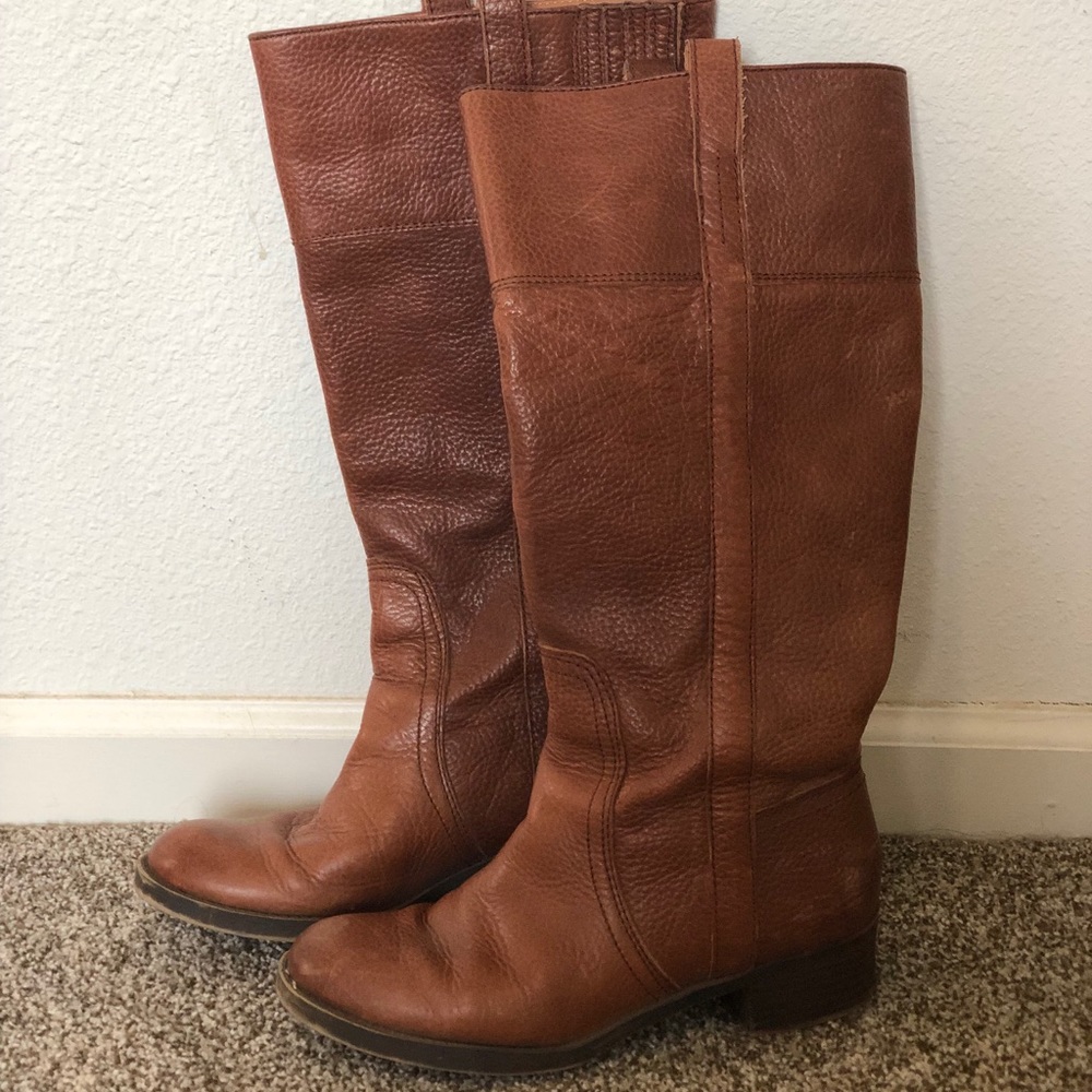 Lucky Brand HIBISCUS Brown Leather Tall Riding Boots 38 / 8.5